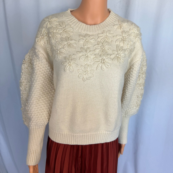 Chicwish Sweater Cream Thick Knit Floral Embroidery Women's S/M Oversized - Picture 12 of 12